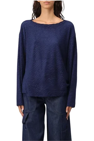 Emporio Armani Strik, Dame, Blå, L, Blå Boatneck Strik Trøje
