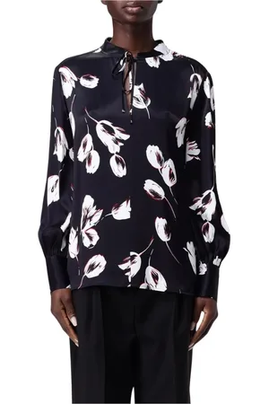 HUGO BOSS Bluser & Skjorter, Dame, Sort, M, Silke Tulipan Print Bluse