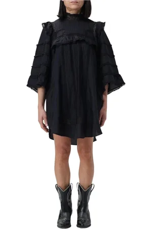 Isabel Marant Kjole, Dame, Sort, S, Bomuld, Sort Blonde Ruffle Mini Kjole