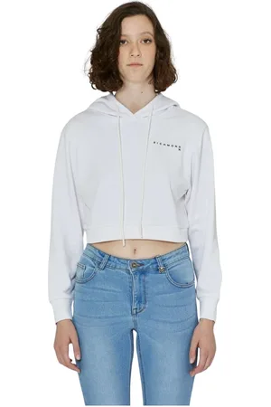 John Richmond Sweathshirts & Hoodies, Dame, Hvid, XS, Bomuld, Crop hættetrøje med logo