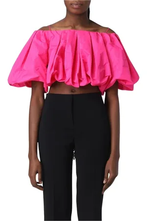 Pinko Bluser & Skjorter, Dame, Lyserød, M, Polyester, Fuchsia Puff Sleeve Crop Top