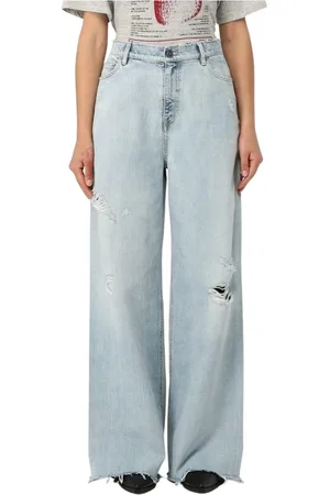 Golden Goose Jeans, Dame, Blå, W26, Bomuld, Slidte Wide Leg Jeans