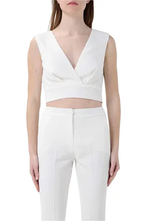 HANITA Top, Dame, Hvid, S, Uld, Blå Ærmeløs Crop Top Bukse Sæt
