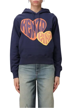Kenzo Sweathshirts & Hoodies, Dame, Blå, M, Bomuld, Hjerte Logo Hættetrøje