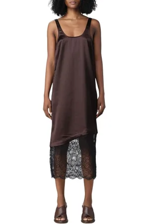 Ganni Kjole, Dame, Brun, XS, Polyester, Elegant Midi Slip Kjole