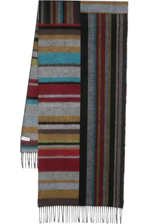 Paul Smith Tilbehør, Dame, Flerfarvet, ONE SIZE, Uld, Stribet Lammeuld Cashmere Tørklæde med Frynser