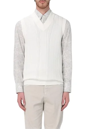 Brunello Cucinelli Strik, Herre, Hvid, XL, Bomuld, Hvid Strikket Sweater Vest