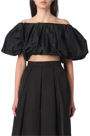 Pinko Bluser & Skjorter, Dame, Sort, L, Uld, Elegant Off-Shoulder Crop Top