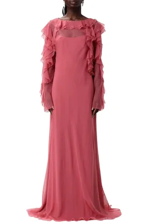 Alberta Ferretti Kjole, Dame, Lyserød, S, Chiffon, Elegant Violet Ruffle Maxi Kjole