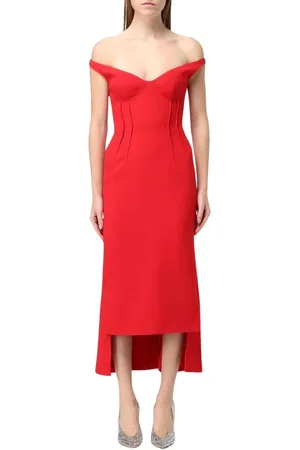 DAVID KOMA Kjole, Dame, Rød, XS, Uld, Rød Crepe Midi Kjole