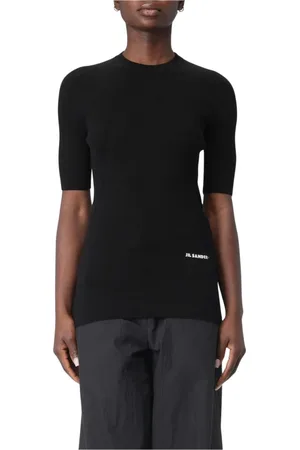 Jil Sander Strik, Dame, Sort, S, Uld, Sort Ribstrikket Top