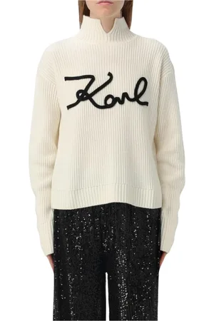 Karl Lagerfeld Strik, Dame, Hvid, L, Uld, Merino uld Mock Neck Sweater