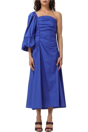MEIMEIJ Kjole, Dame, Blå, 2XS, Uld, Kongeblå One-Shoulder Midi Kjole