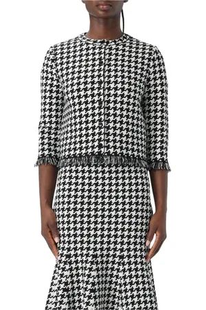 Alexander McQueen Strik, Dame, Sort, M, Sort Houndstooth Cardigan med Frynser