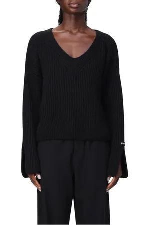 Pinko Strik, Dame, Sort, XS, Uld, Ribbet V-hals Strik Trøje