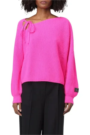 Msgm Strik, Dame, Lyserød, L, Uld, Fuchsia RibStrik SlipsHals Pullover