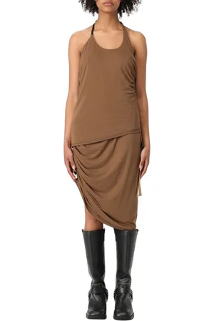 Helmut Lang Kjole, Dame, Brun, S, Elegant Halter Neck Midi Kjole