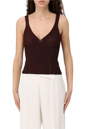 Twin-Set Top, Dame, Brun, XS, Uld, Brun Ribstrikket V-hals Top