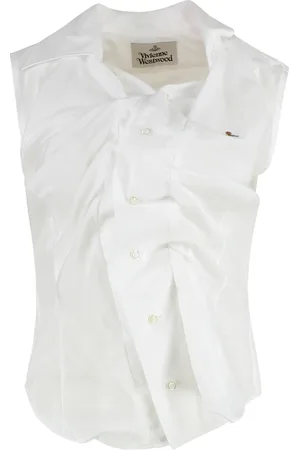 Vivienne Westwood Top, Dame, Hvid, S, Bomuld, Silke-bomuldsskjorte med nacre knapper
