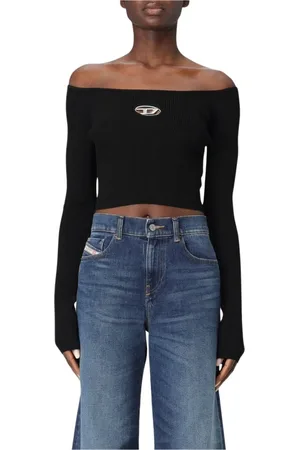 Diesel Top, Dame, Sort, M, Uld, Ribstrikket OffShoulder Sweater