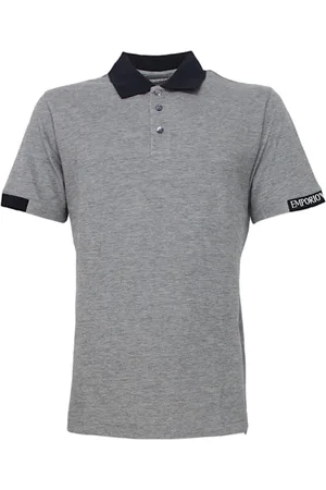 Emporio Armani Top, Herre, Blå, M, Bomuld, Bomuldspolo med knappet krave
