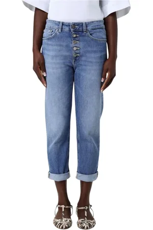 Dondup Jeans, Dame, Blå, W24, Bomuld, Knaplukning Kort Jeans