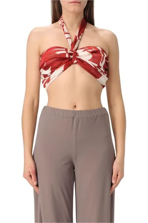 HANITA Top, Dame, Rød, M, Uld, Elegant Silke Halterneck Top