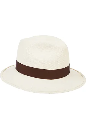 Borsalino Tilbehør, Herre, Hvid, 60 CM, Brun stråhat med logo