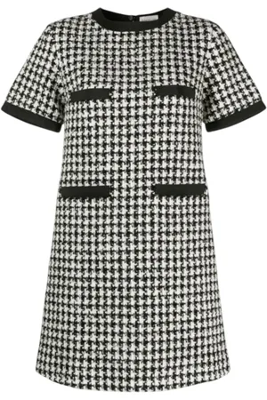 Moncler Kjole, Dame, Sort, S, Uld, Houndstooth Maxi Kjole Elegant Moderne