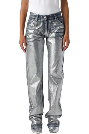 Msgm Jeans, Dame, Grå, 2XS, Sølv Metallic Straight Jeans