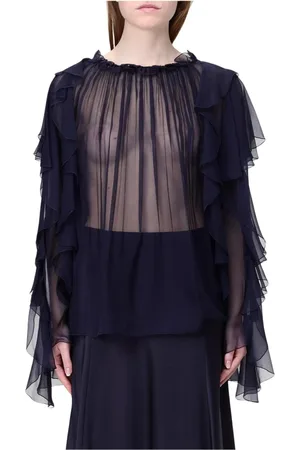 Alberta Ferretti Bluser & Skjorter, Dame, Blå, M, Blå Silke Rynkebluse Elegant Stil