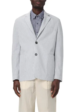 DoppiaA Jakke, Herre, Hvid, M, Linned, Stribet Linnedblazer med Lommer