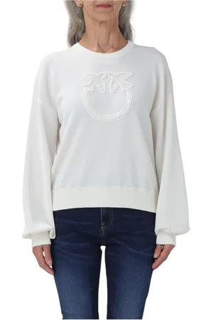 Pinko Strik, Dame, Hvid, M, Bomuld, Broderet Logo Sweater