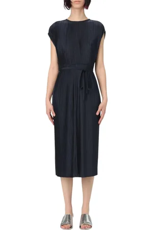 HUGO BOSS Kjole, Dame, Blå, L, Blå Elegant Midi Kjole med Bælte