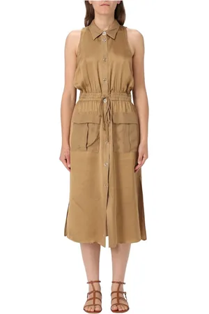 Twin-Set Kjole, Dame, Gul, S, Elegant Sort Kjole med Blonde Detaljer