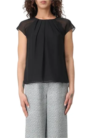 Emporio Armani Bluser & Skjorter, Dame, Sort, L, Chiffon, Sort Chiffon Plisseret Bluse Top