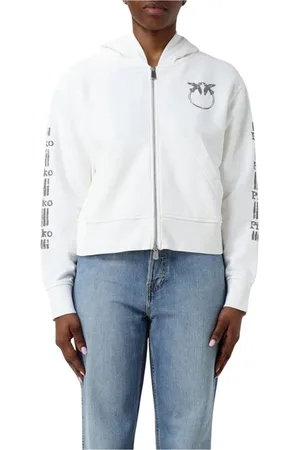 Pinko Sweathshirts & Hoodies, Dame, Hvid, M, Bomuld, Grå ZipUp Hoodie med Side Grafik