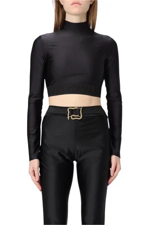 Roberto Cavalli Top, Dame, Sort, M, Sort Crop Top med høj hals