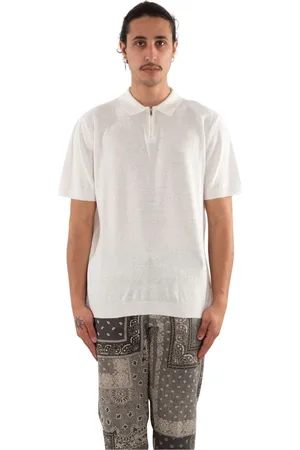 Daniele Fiesoli Top, Herre, Hvid, XL, Linned, Linned Polo med Lynlås