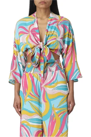 Pinko Bluser & Skjorter, Dame, Flerfarvet, L, Uld, Farverig Crop Top og Wide-Leg Bukser Sæt