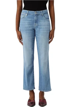 7 for all Mankind Jeans, Dame, Blå, W27, Bomuld, Blå Straight Leg Crop Jeans