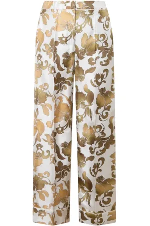 Max Mara Bukser, Dame, Brun, XS, Bomuld, Silke Pyjamasbukser med Print