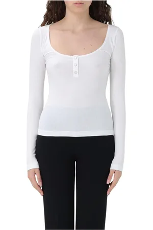 Pinko Strik, Dame, Hvid, L, Ribstrikket top med rund hals
