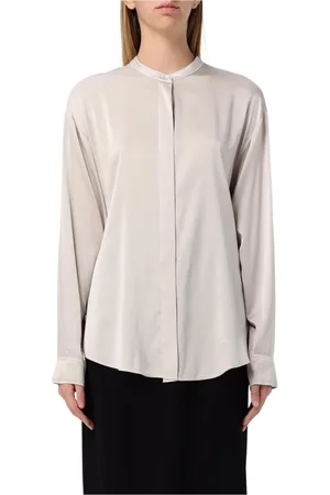 FORTE FORTE Bluser & Skjorter, Dame, Grå, M, Elegant Silkebluse Mandarin Krave