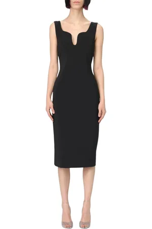 Giorgio Armani Kjole, Dame, Sort, S, Elegant Sort V-Hals Midi Kjole