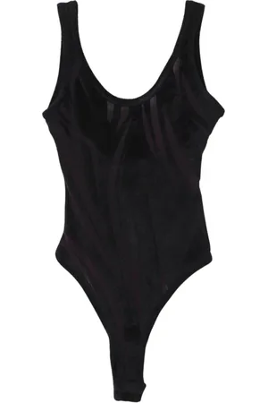 MUGLER Top, Herre, Sort, L, Uld, Velvet Sheer Panel Bodysuit