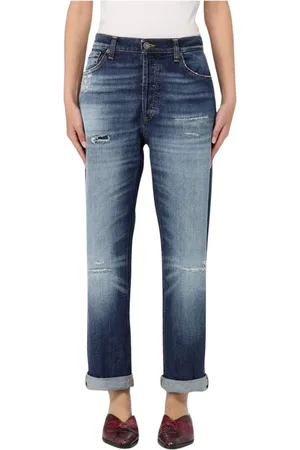 Dondup Jeans, Dame, Blå, W28, Slidte Straight Leg Jeans