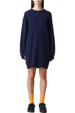 Kenzo Kjole, Dame, Blå, S, Uld, Navy Flared Midi Kjole