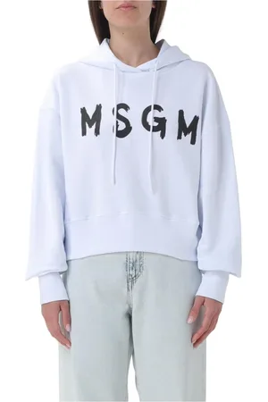 Msgm Sweathshirts & Hoodies, Dame, Hvid, XS, Bomuld, Hvid Cropped Hoodie Langærmet