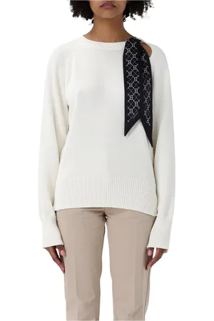 Twin-Set Strik, Dame, Hvid, L, Elegant Sort Sweater med Detaljer